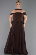 Long Brown Chiffon Plus Size Evening Gown ABU6684