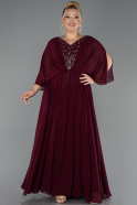 Long Cherry Colored Chiffon Plus Size Evening Dress ABU6722