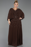 Long Brown Chiffon Plus Size Evening Dress ABU6726
