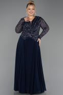 Long Navy Blue Chiffon Plus Size Evening Gown ABU6727