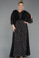 Long Black-Silver Scaly Plus Size Evening Dress ABU6729
