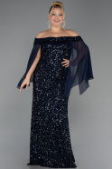 Long Navy Blue Plus Size Evening Gown ABU6687