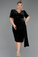 Midi Black Velvet Plus Size Velvet Evening Dresses ABK2706
