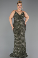 Long Olive Drab Scaly Plus Size Evening Dress ABU6721