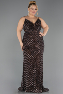 Long Brown Scaly Plus Size Evening Dress ABU6721