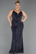 Long Navy Blue Scaly Plus Size Evening Dress ABU6721