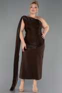 Midi Brown Chiffon Plus Size Cocktail Dress ABK2713
