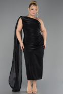Midi Black Chiffon Plus Size Cocktail Dress ABK2713