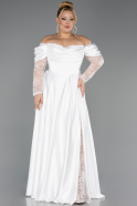 Long White Satin Formal Plus Size Dress ABU5261