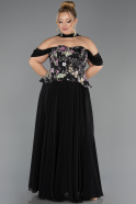 Long Black Chiffon Plus Size Evening Gown ABU6615