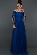 Long Sax Blue Princess Evening Dress ABU019