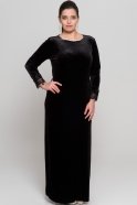 Long Black Oversized Velvet Evening Dress AR36794