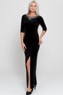 Long Black Velvet Evening Dress AR36780