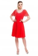 Short Sleeve Pomegranate Flower Evening Dress O3601