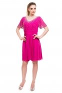 Short Sleeve Fuchsia Evening Dress O3601