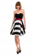 Short Striped Satin Evening Dress F5460