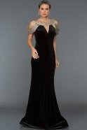 Long Black Velvet Evening Dress S4523