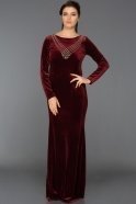 Long Burgundy Velvet Evening Dress ABU486
