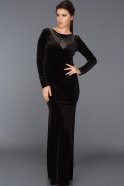 Long Black Velvet Evening Dress ABU486