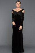 Long Black Velvet Evening Dress ABU492