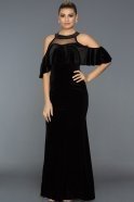 Long Black Velvet Evening Dress AR38149