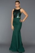Long Emerald Green-Gold Evening Dress C7277