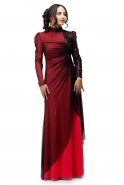 Coral-Black Hijab Dress s3472