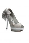 Lame Platform Heel Silvery Evening Shoes I319-2308