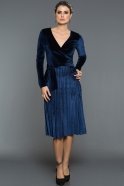 Short Navy Blue Velvet Evening Dress ES3744