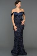 Long Navy Blue Mermaid Prom Dress S4541