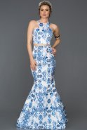 Long Blue Mermaid Prom Dress ABU472