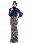 Navy Blue Hijab Dress S4086