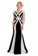 Long Black-White Evening Dress O4052