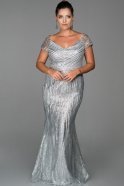 Long Silver Plus Size Evening Dress ABU096