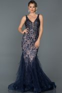 Long Navy Blue Mermaid Prom Dress ABU094