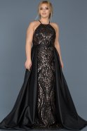 Long Black Plus Size Evening Dress ABU515