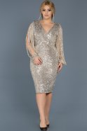 Short Beige-Silver Plus Size Evening Dress ABK305