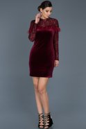 Short Burgundy Velvet Invitation Dress ABK321