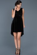 Front Short Back Long Black Velvet Invitation Dress ABO043