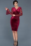 Short Burgundy Velvet Invitation Dress ABK315