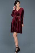 Short Burgundy Velvet Invitation Dress ABK349