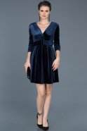 Short Navy Blue Velvet Invitation Dress ABK295