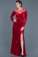 Long Red Velvet Evening Dress ABU527