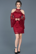 Short Burgundy Laced Invitation Dress ABK375