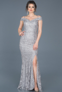 Long Grey Laced Evening Dress ABU1092