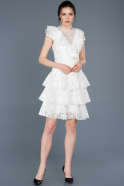 Short White Laced Prom Gown ABK424