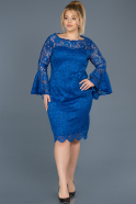 Short Sax Blue Laced Plus Size Evening Dress ABK383
