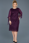 Short Purple Laced Oversized Evening Dress ABK429
