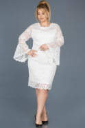 Short White Laced Plus Size Evening Dress ABK435