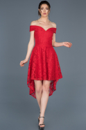 Front Short Back Long Red Laced Invitation Dress ABO023